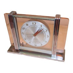 Westclox Leland Art Deco Alarm Clock with Pink Amber glass 1939