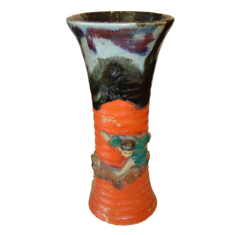 Sumida Vase (medium size-boy walking on a cliff) For Sale