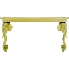 Hand Carved & White Lacquered Elephant Console Table