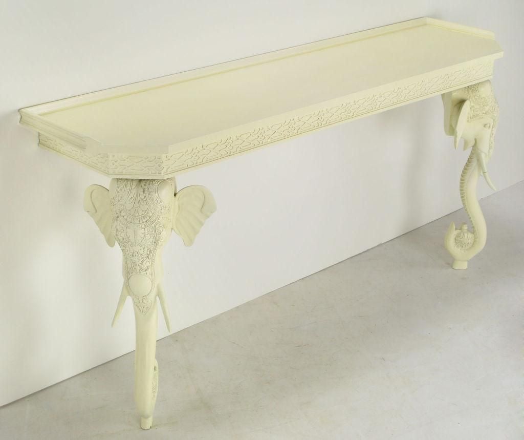 Hand Carved And White Lacquered Elephant Console Table At