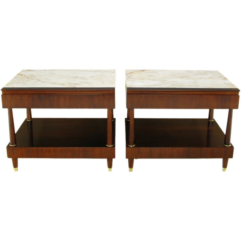 Pair Bert England Walnut & Marble Night Stands