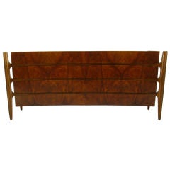 Swedish Modern Figural Walnut 8 Drawer Double Chest