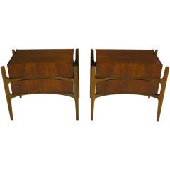 Pair Of Figural Walnut Swedish Modern Low Commodes