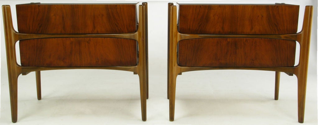 Pair Of Figural Walnut Swedish Modern Low Commodes