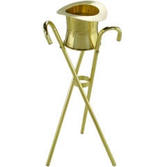 Retro Brass Top Hat Champagne Cooler On Brass Cane Tripod Stand