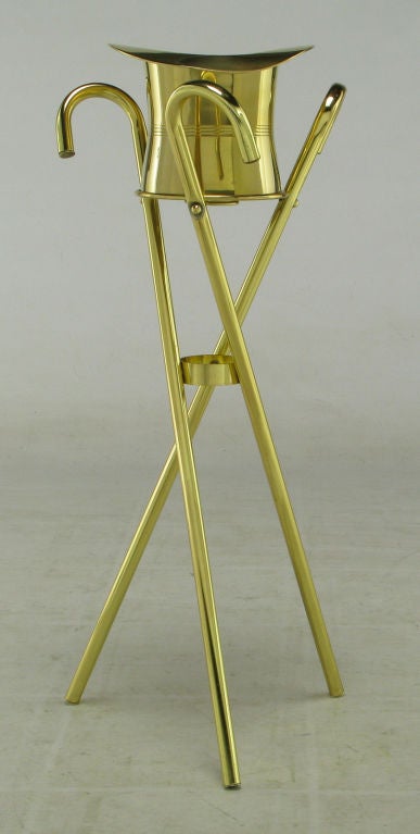 American Brass Top Hat Champagne Cooler On Brass Cane Tripod Stand