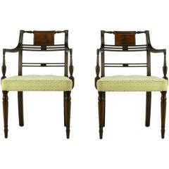Pair Kittinger Mahogany & Burled Walnut Regency Arm Chairs