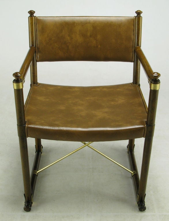 Sled-Base Campaign Arm Chair Of Brass & Walnut