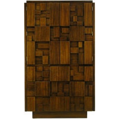Tall Walnut 1960s Cabinet With Patchwork Block Front