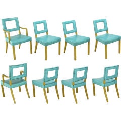 Eight Edward Wormley Mahogany Open Backed Dining Chairs