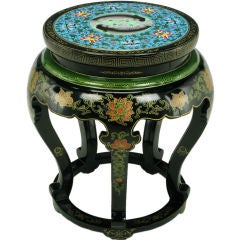 Polychrome Cloisonne & Black Lacquered Side Table.
