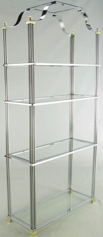 Chrome And Brass Canopied Four-Shelf Etagere