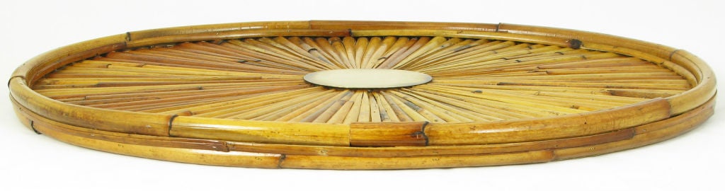 Late 20th Century Gabriella Crespi Bamboo And Brass Star Burst Oval Tray