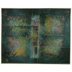 Large Teal Mixed Media Abstract Painting By Lee Reynolds
