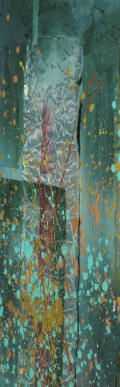 20th Century Large Teal Mixed Media Abstract Painting By Lee Reynolds