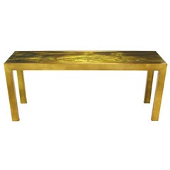 Mastercraft Brass Console With Bernhard Rohne Acid-Etched Top