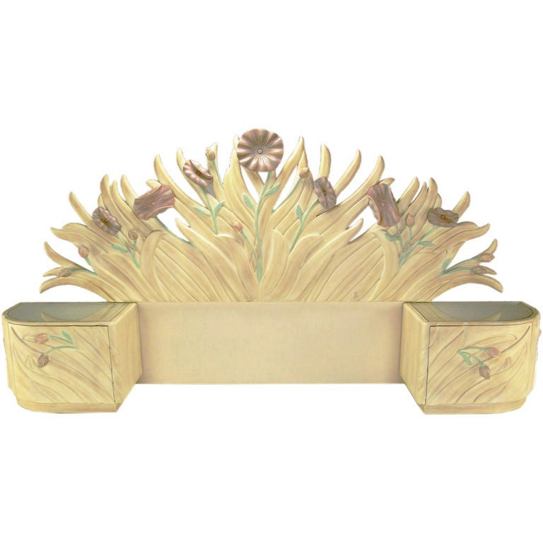 Phyllis Morris Floral Relief Headboard 
Nightstands