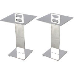 Pair Square Custom Chrome Over  Heavy Steel Side Tables