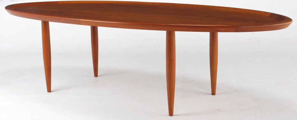 Canadian Sculpted Teak Wood Oval Tray Coffee Table