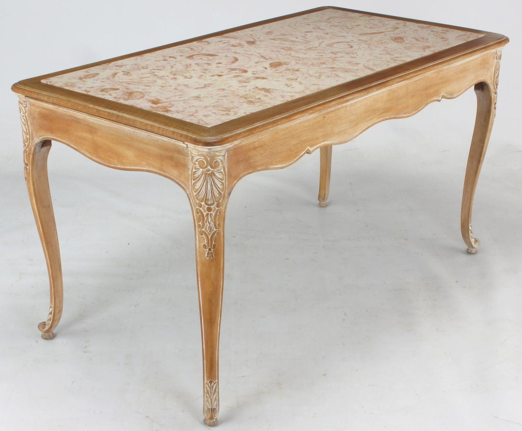 French 1920s Cassard et Cie Limed Wood & Ammonite Marble Writing Table