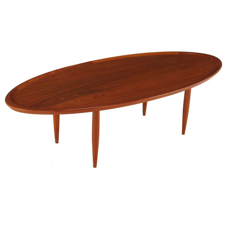 Sculpted Teak Wood Oval Tray Coffee Table