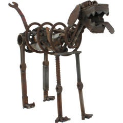 Vintage Life Sized Folk Art Welded Steel & Iron Dog Sculpture