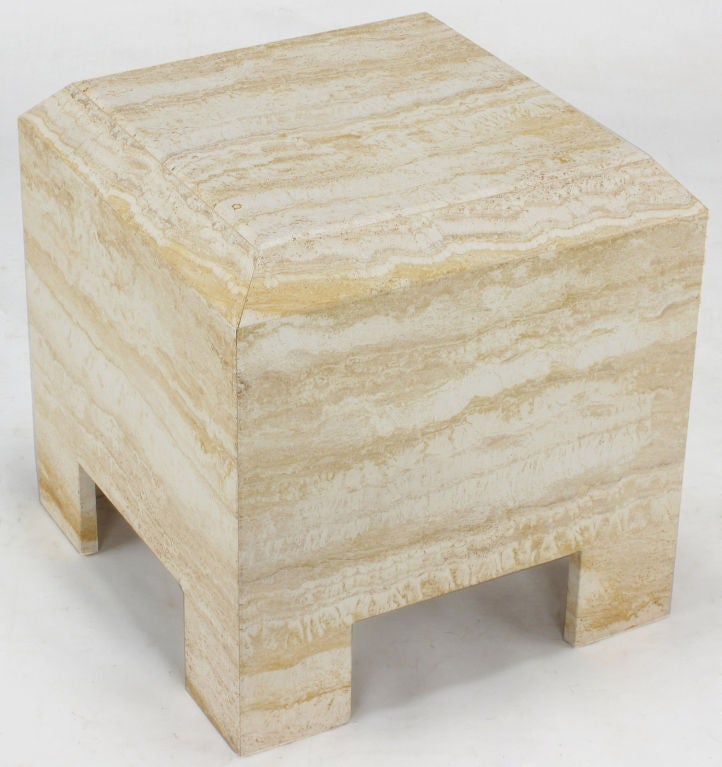 Custom Designed Heavy Travertine Stone End Table