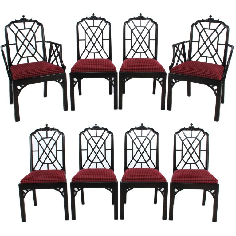 Set Of Eight Chinese Chippendale Mahogany Dining Chairs