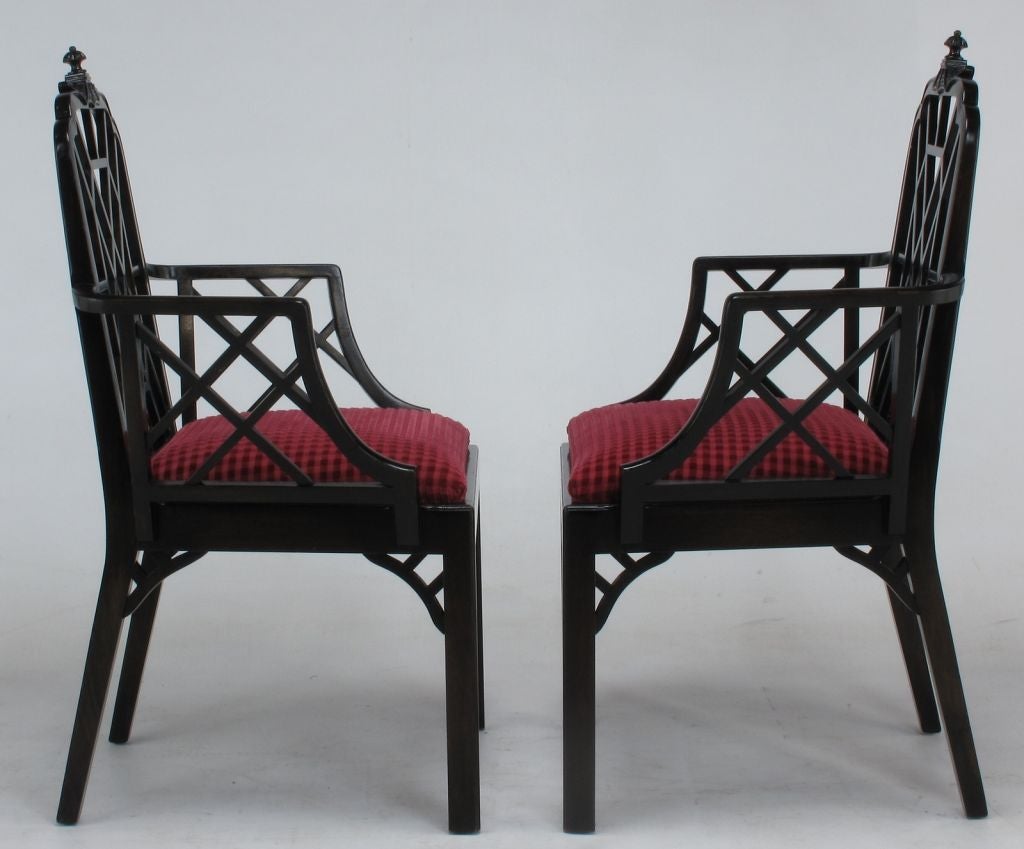 Ebonized Set Of Eight Chinese Chippendale Mahogany Dining Chairs