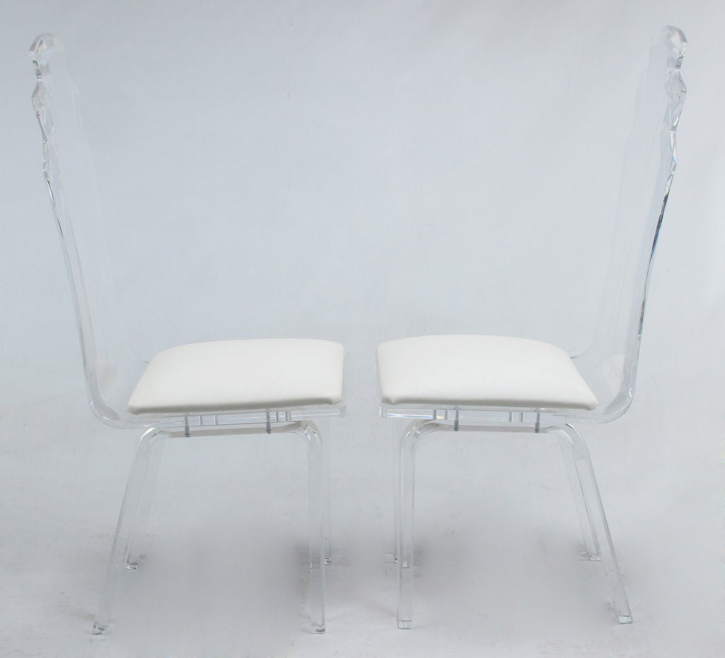 Set Of Six Lucite Dining Chairs With Upholstered Seats 1