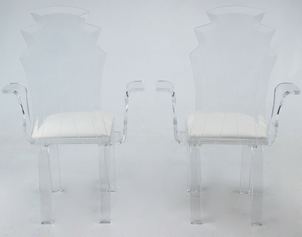 Set Of Six Lucite Dining Chairs With Upholstered Seats 2