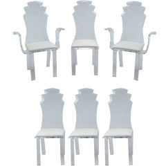 Ensemble de six chaises de salle à manger en Lucite avec sièges rembourrés