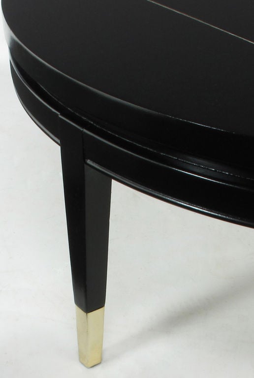 Round Black Lacquer Coffee Table With Brushed Metal Inlaid Top at