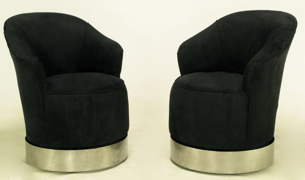 Pair Sally Sirkin Lewis Swivel Base Club Chairs