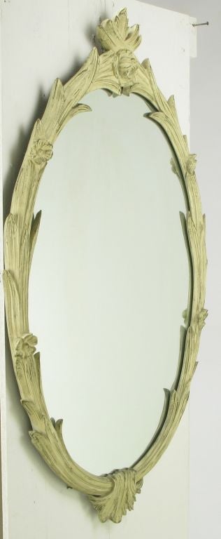 Hand Carved Wood Mirror In Ivory Glazed Gilding