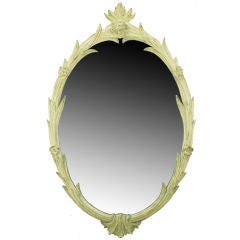 Hand Carved Wood Mirror In Ivory Glazed Gilding