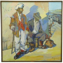 Vintage Large WPA Style Painting Of Hobos At California Train Station