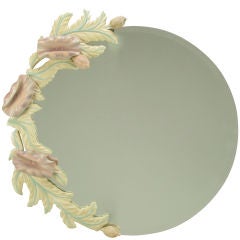 Retro Phyllis Morris Round Mirror Framed In Ivory & Lavender Poppies