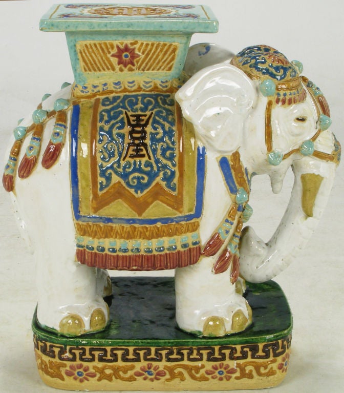 Chinese Hand Painted & Glazed Majolica Elephant Garden Table