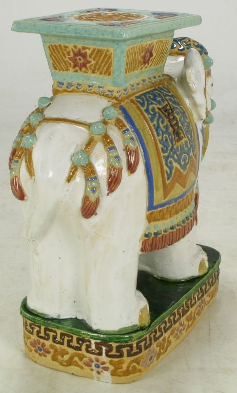 Pottery Hand Painted & Glazed Majolica Elephant Garden Table