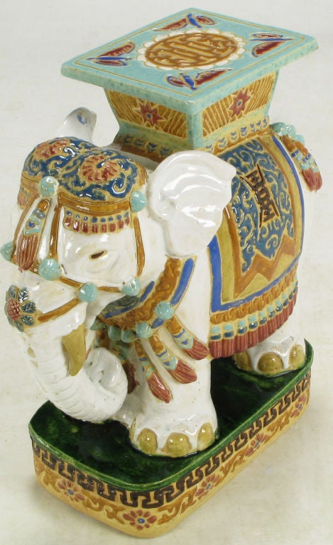 Hand Painted & Glazed Majolica Elephant Garden Table 1