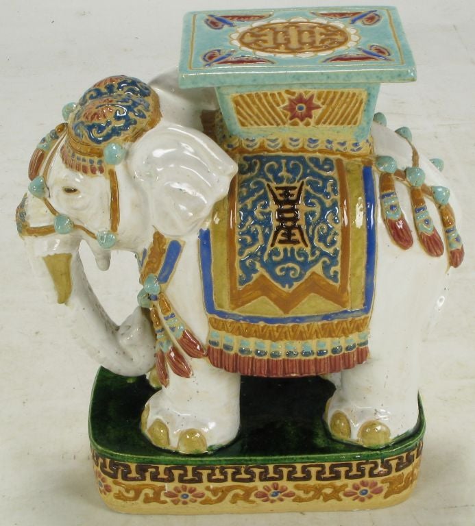 Hand-Painted Hand Painted & Glazed Majolica Elephant Garden Table