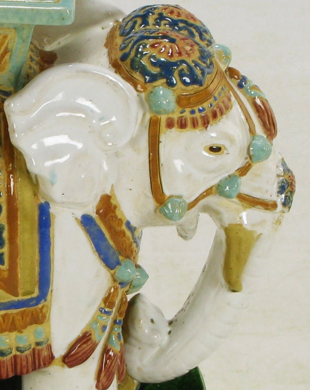Hand Painted and Glazed Majolica Elephant Garden Table at 1stDibs