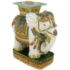 Vintage Hand Painted & Glazed Majolica Elephant Garden Table