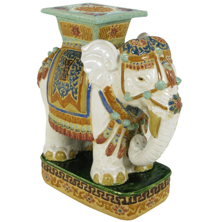 Hand Painted & Glazed Majolica Elephant Garden Table