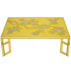 Baker Chinese Yellow  & Hand Painted Sakura Blossom Coffee Table