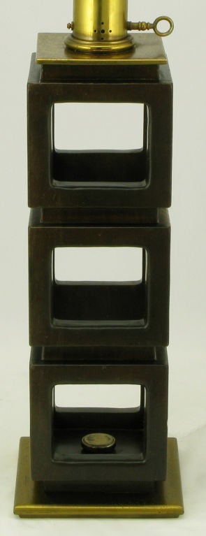 Edwin Cole For Stiffel Brass & Open Walnut Cubes Table Lamp 1