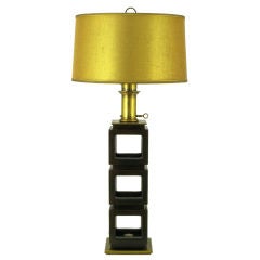Edwin Cole For Stiffel Brass & Open Walnut Cubes Table Lamp