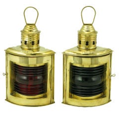 Vintage Pair Brass Port & Starboard Nautical Kerosene Lanterns
