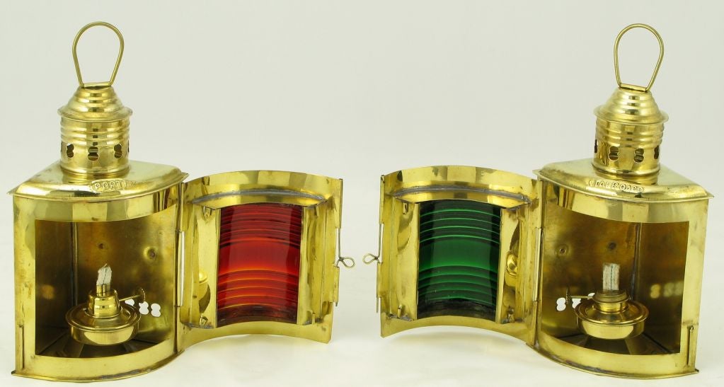 Pair Brass Port & Starboard Nautical Kerosene Lanterns